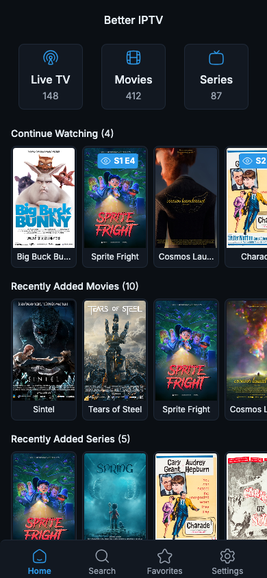 Better IPTV Home screen