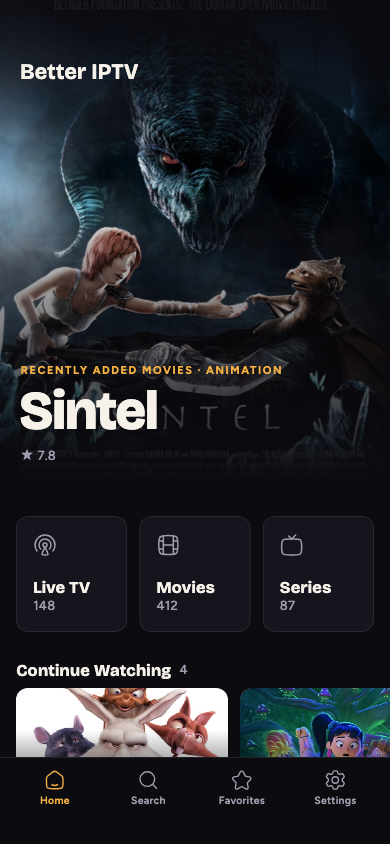 Better IPTV Home screen